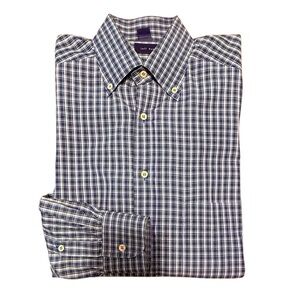 Jeff Rose Vintage 100% Cotton Golf Button Down Shirt Blue/Green Check Large